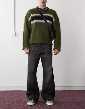 Джинсы Time мешковатые, расклешенные, пепельно-черного цвета Weekday