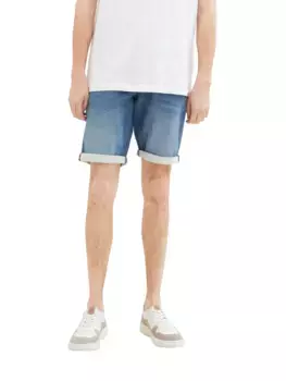 Джинсы TOM TAILOR Шорты-бермуды "JOSH" с фирменной этикеткой, цвет Mid Stone Wash Denim