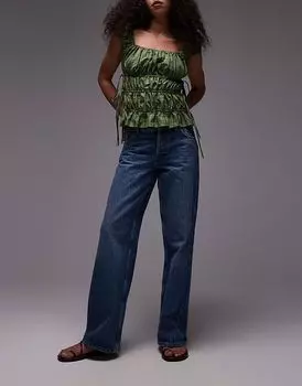 Джинсы Topshop Ember с низкой посадкой и широкими штанинами, средне-синего цвета