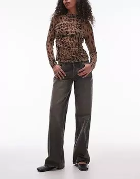 Джинсы Topshop Ember серого цвета с низкой посадкой и широкими штанинами