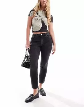 Джинсы Topshop Hourglass прямого кроя со средней посадкой и необработанными краями, черного цвета с потертостями