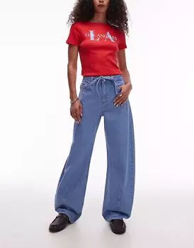 Джинсы Topshop с высокой талией и поясом-завязкой, цвет «отбеленный»