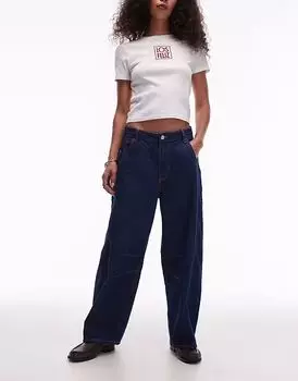 Джинсы Topshop со средней посадкой и боковыми вставками в цвете индиго