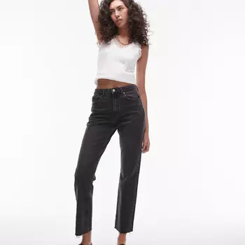 Джинсы Topshop Tall Cropped Mid Rise Straight, черный