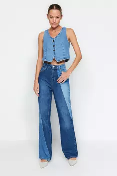 Джинсы Trendyol с высокой талией и цветными блоками, синий