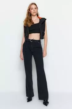 Джинсы Trendyol с завышенной талией и поясом, черный