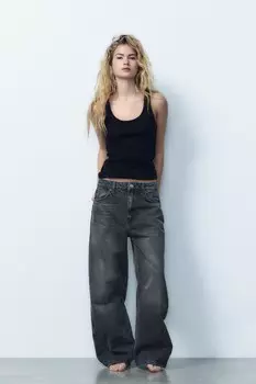 Джинсы trf baggy balloon со средней посадкой ZARA, антрацитово-серый