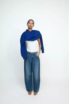 Джинсы trf baggy balloon со средней посадкой ZARA, синий