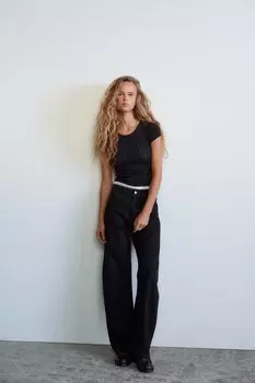 Джинсы trf curved с высокой талией ZARA, черный