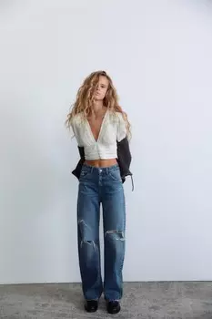 Джинсы trf curved с высокой талией ZARA, синий