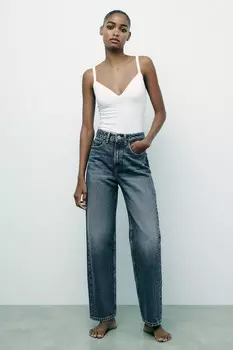 Джинсы TRF mom fit с высокой талией ZARA, темно-синий
