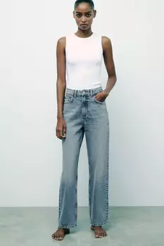 Джинсы TRF mom fit с высокой талией ZARA, светло-голубой