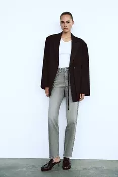 Джинсы trf mom fit с высокой талией ZARA, светло-серый