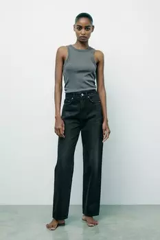 Джинсы TRF mom fit с высокой талией ZARA, черный