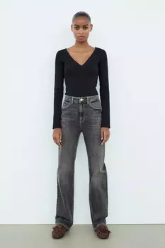 Джинсы trf прямые комфортные с высокой талией ZARA, антрацитово-серый