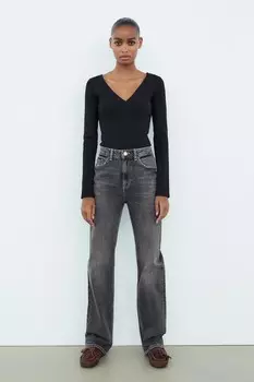 Джинсы trf прямые комфортные с высокой талией ZARA, антрацитово-серый