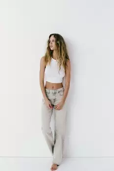 Джинсы trf с широкой посадкой и средней посадкой ZARA, светло-серый