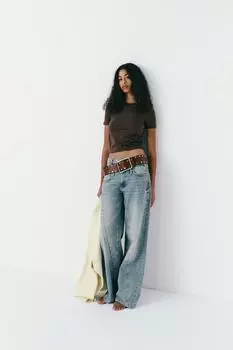 Джинсы trf с широкой посадкой средней посадки ZARA, синий