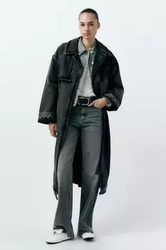 Джинсы trf с высокой посадкой и широким ногием ZARA, средне-синий