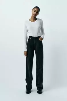 Джинсы trf с высокой посадкой и широким ногием ZARA, черный
