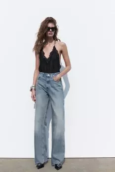 Джинсы trf с высокой посадкой и широким ногием ZARA, синий