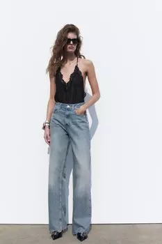 Джинсы trf с высокой посадкой и широким ногием ZARA, синий