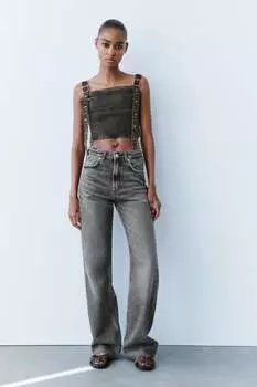 Джинсы TRF с высокой посадкой и широким ногием ZARA, серый