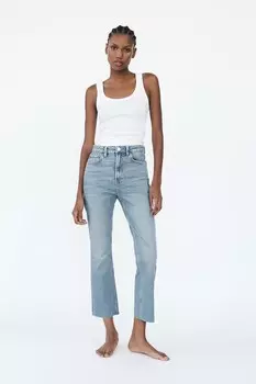 Джинсы TRF с высокой посадкой и трубой ZARA, синий