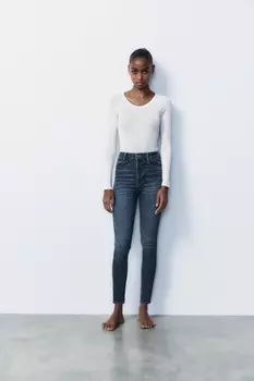 Джинсы trf sculpt sculpt с высокой талией ZARA, темно-синий