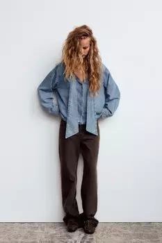Джинсы TRF slouchy со средней посадкой ZARA, коричневый