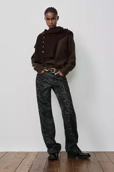 Джинсы trf со средней талией и флокированным животным принтом ZARA, голубоватый