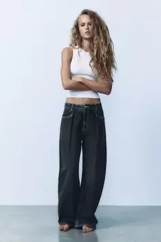 Джинсы trf свободного кроя с высокой талией и складками ZARA, антрацитово-серый
