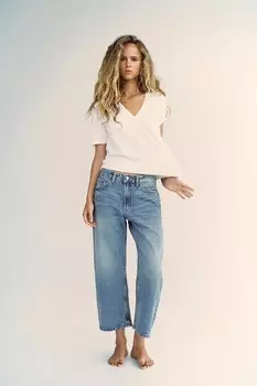 Джинсы trf свободного кроя со средней посадкой ZARA, светло-голубой