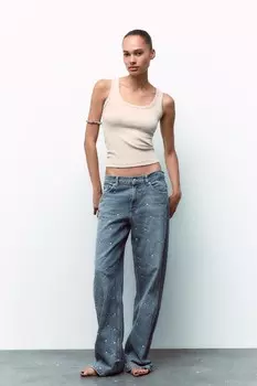 Джинсы trf свободного кроя со средней посадкой и заклепками ZARA, синий