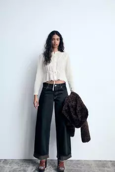 Джинсы TRF свободные мини-складывающиеся с низкой посадкой ZARA, черный/желтый