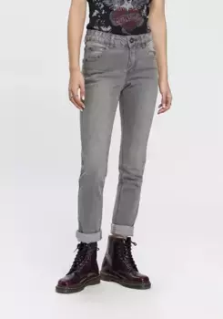 Джинсы узкого кроя Arizona "пояс с эластичной боковой вставкой", завышенная талия, серый