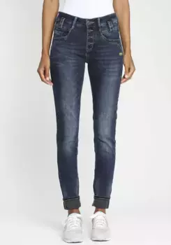 Джинсы узкого кроя GANG "94CARLI", с открытой планкой на пуговицах, синий