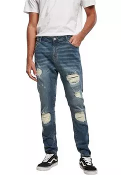 Джинсы узкого кроя HEAVY DESTROYED SLIM FIT JEANS Urban Classics, синие, сильно потертые