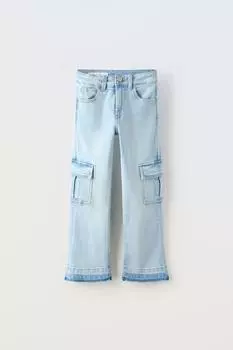 Джинсы узкого кроя-карго ZARA, светло-синий