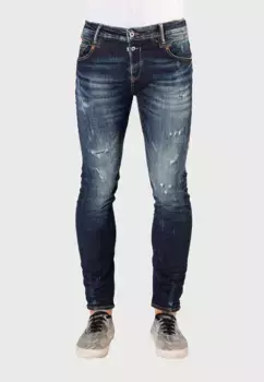 Джинсы узкого кроя Le Temps Des Cerises в модном подержанном стиле, синий