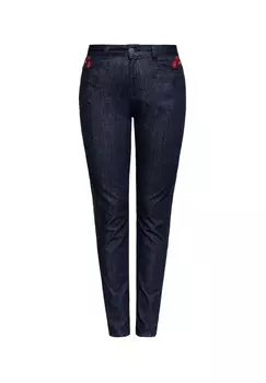 Джинсы узкого кроя с контрастной цветочной вышивкой в виде роз в западном стиле Roses QUEEN KEROSIN, цвет Denim