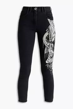 Джинсы узкого кроя с высокой посадкой и вышивкой. BALMAIN, черный