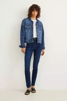 Джинсы узкого кроя с завышенной талией, моделирующие джинсы из лайкры C&A, синий