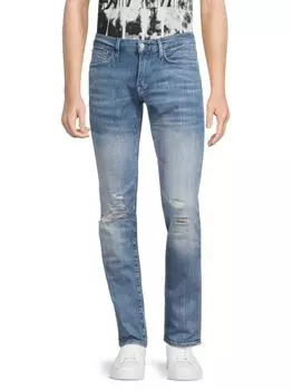 Джинсы узкого кроя со средней посадкой и потертостями Frame, цвет Blue Wave