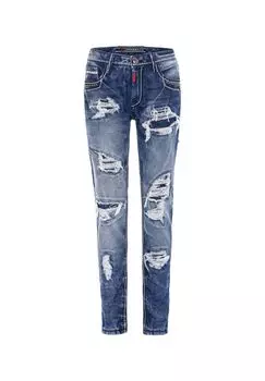 Джинсы в модном потертом виде CIPO & BAXX, синий