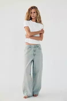 Джинсы-валоны TRF средней посадкой ZARA, светло-голубой