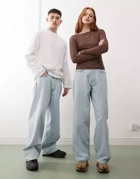 Джинсы Weekday Astro унисекс с низкой посадкой, мешковатые, светло-голубого цвета