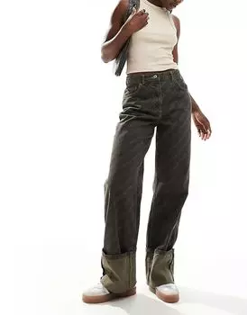 Джинсы Weekend Collective с лазерным принтом и подворотами, коричневого цвета ASOS WEEKEND COLLECTIVE