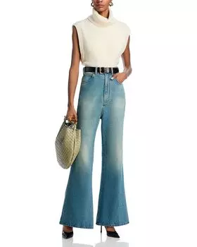 Джинсы Wide Leg Kick цвета Blue Wash Victoria Beckham, синий
