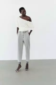 Джинсы z1975 carrot fit с высокой талией ZARA, серый
